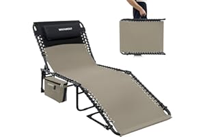 ‎WKFAMOUT WKFAMOUT Sonnenliege Campingliege Klappbar 5-Stufig Verstellbarer Rückenlehne Outdoor Gartenliege Strandliege Campingbett Klappbett mit Abnehmbaren Kühltasche Kissen 190x59CM Khaki