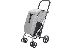 Carlett - Classic Duo Lett430 | Chariot de Courses Pliable | Chariot de supermarché à 4 Roues | Guidon réglable et Frein de sécurité | Sac Extensible 53L + Sac Isotherme 10 L | Gris