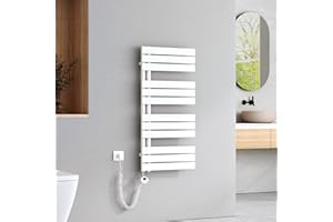 EMKE Scaldasalviette Elettrico con Elemento riscaldante termostatato,1041x500mm 600W，Pannello Asciugamano Elettrico con Asta di Riscaldamento con Timer, Bianco