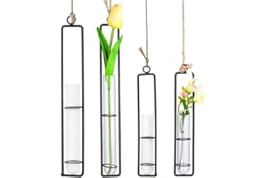 Jicyor 4 Stück Reagenzgläser für Blumen zum Hängen, Fensterdeko Hängend, Reagenzglas Vase mit Loch zum aufhängen, Hängende Betriebsdekoration im Wohnzimmer (Schwarz)