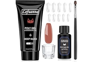 Lofuanna Poly Nagel Gel Set-60ML Dunkel Nackt Nagelverlängerungs Gel,All-in-one Set Nail Gel Kit für Nägel mit Slip Solution Nail Form Nail Brush Glass Cup, Nail Art Design für Anfänger