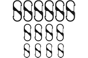 JRSHIRLEYLTD 14 pezzi clip portachiavi a forma di S, moschettone piccolo, mini moschettone, nero, 30/40/50 mm, per zaini, borse, tende, sacchi a pelo, valigie, portachiavi