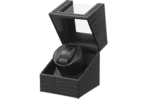 LINGFANSTORE Caja giratoria automática para Relojes de Lujo, con Motor silencioso Mabuchi, Funciona con Pilas o Fuente de alimentación de Piel sintética, Negro Piano Lacado…