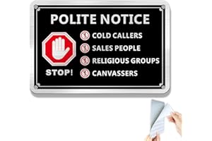 SINMAO Polite Notice No Cold Calling Sticker Metal Brushed Aluminium 15x10cm, No Sales People Sign for Front Door,No Religious Groups Sign, No Canvassers Sticker