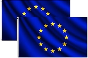 COCOSY 2 Stück Europa Fahne - 90 x 150 cm 100% Polyester Europaflagge mit Messing-Ösen - Wetterfeste & Langlebige EU Europa Flagge für Sport & Feierlichkeiten