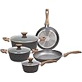 Tognana Great Stone, Batteria di pentole e padelle, Set con 2 padelle, 3 casseruole, 3 coperchi trasparenti, 8 Pezzi, Allumin