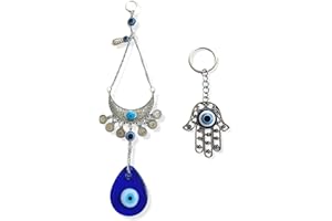 SabelAX Mano Fatima Ojo Turco Colgante Pared. Amuleto para la Casa Protector Hogar + Llavero Mano Fatima Ojo Turco. Buena Suerte Proteccion. Bendicion Hamsa (Colgante Luna 7)