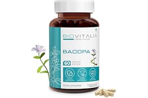 BIOVITALIA ORGANICS Biovitalia Natural Bacopa monnieri Brahmi Capsules High Strength Supplement Supports Brain Function Promote Learning Concentration & Focus 1000mg - 60 Capsule