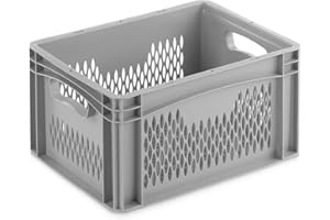 DIE BOX FABRIK Eurobehälter 400x300x220mm | perforierte Box | Aufbewahrungsbox | Kunststoff Kisten | Lagerbehälter mit Griffen | robuste Stapelbox | Eurokiste | Mehrwegbehälter