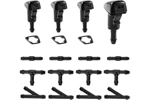 Lyeteung 4 Piezas Boquillas para limpiaparabrisas Delantero, Parabrisas Boquilla 4805742AB, con 12 Piezas Conector Manguera, Compatible con Chrysler Dodge Jeep