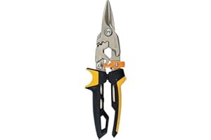 Fiskars PowerGear Aviation Snip Straight Cut, 40% More Power, Length 25cm, Steel Blade/Plastic Handle, Black/Orange, 1027207