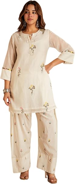 ANNI Designer Farshi Salwar Suit for Women Viscose Embroidered | Co Ord Set for Woman | Straight Kurta Palazzo Outfit Round Neck V Slit 3/4 Sleeve Ethnic Dress