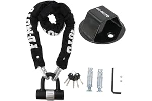 FD-MOTO Steel 2.4KG 1M*10mm Chain Lock + Ground Wall Anchor Anti-Theft Heavy Duty for Motorbike Motorcycle Scooter Bike Bicycle ATV Black&White