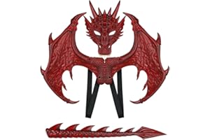 PIUMOJ Ali di Drago Costume per bambini, Set di Ali di Drago di Halloween, Costume da Drago Dinosauro Cosplay Set di Carnevale Halloween, con Maschera Ali e Coda