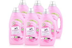 ‎BURTI 6er Pack Burti Wolle & Seide Feinwaschmittel flüssig (6 x 1,45l) - mit Faser Schutz für Wolle, Seide & Daunen, ohne Mikroplastik mit pflanzlichem Pflege-Booster für ca. 156 Waschladungen
