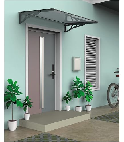 Pensilina Da Giardino In ABS, Profondità 100 Cm E Lunghezza 120 Cm, Copertura In Policarbonato Alveolare Satinato - Colore Nero