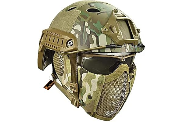 Casque Fast Tactique MH Combiné, avec Protection des Oreilles Pliable, Demi-Masque et Lunettes de Protection pour l'ensemble de Jeu Airsoft Paintball CS