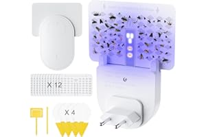 ETPARK 2 Fruchtfliegenfalle,Plug-in-Fliegenfalle Innenbereich für Mücken, Stuben und Fruchtfliegen, geruchlose Mückenfalle,mit einstellbarem LED und UV Licht (2Geräte + 12Nachfüller +4 kleine Fliegenfallen)