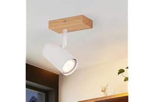‎GLITZERLIFE Glitzerlife Deckenstrahler 1 Flammig Flurlampe Holz - Deckenspots Flur Weiß Deckenleuchte Metall Modern GU10 350° Deckenlampe für Wohnzimmer Schlafzimmer Küche Treppe Esszimmer