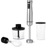 Amazon Basics 1000W Immersion Hand Blender, Multi-Speed, with Accessories, Corded, Silver
