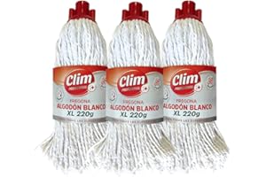 Clim Profesional 3 Fregonas Domésticas de Algodón Blanco Extra de 220 Gramos | Extra Absorbente y Extra Resistente para Todo Tipo de Suelos