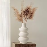 Modern Ceramic Vase | Tall Ceramic Wavy | Round White Vase for Pampas Grass | Boho Home Decor For Centerpiece | Wedding - Din