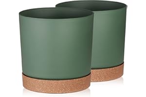 ‎TYMAR Tymar Blumentopf mit Untersetzer, 2er-Pack, dekorativer Pflanzentopf aus Kunststoff, Moderne, Runde Form, für Innenräume (ø 30 cm, (2pack) KOR Grün)