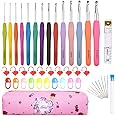 JOZEA Crochet Hooks Set, 14-Piece Ergonomic, Soft, Non-Slip Yarn Crochet Hook with Rubber Handles, Ideal for All Types of Patterns and Yarns