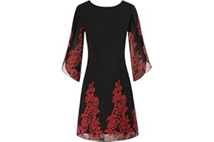 GRACE KARIN Vestido Elegante Mujer Vestido Gasa Manga Corta Casual Gasa Top Cuello Redondo