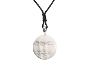 81stgeneration Collier Amulette à Double Visage de Lune en Os Sculpté et Argent Sterling | Pendentif Phase de Pleine et Croissante Lune | Talisman Mystique Bohème pour Homme