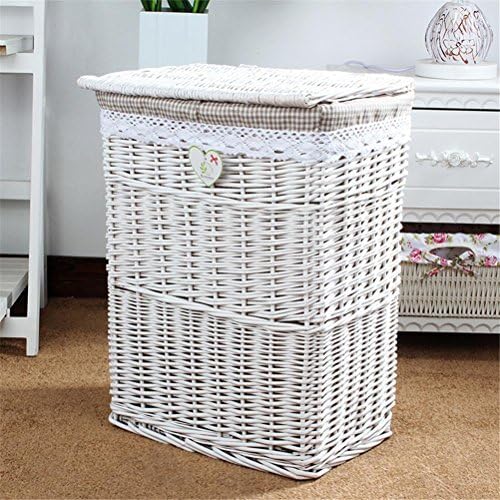 BJFF® Laundry Basket Rattan Dirty Clothes Basket Home Simplicity Breathable Anti-mildew Hand Made Willow Weave Storage Basket Storage Bucket Wastebasket with Covered , white