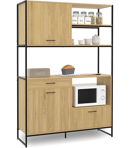 Tanant – Buffet moderne 140 cm blanc brillant – 4 portes de rangement – Design géométrique – Pieds et poignées en métal – Facile à nettoyer