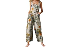 Runstarshow Womens Dungarees UK Baggy Overalls Women Jumpsuits Wide Leg Casual Romper Ladies Playsuit Oversized Trousers Floral Printed Pants for Summer Vacation Daily Life Size S-2XL