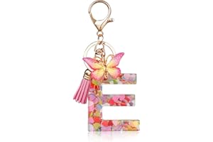 OSDUE Llavero de Letras y Mariposa - Colgante de Borla, Lentejuelas de Amor, Iniciales, Resina - Para Mujeres y Niñas