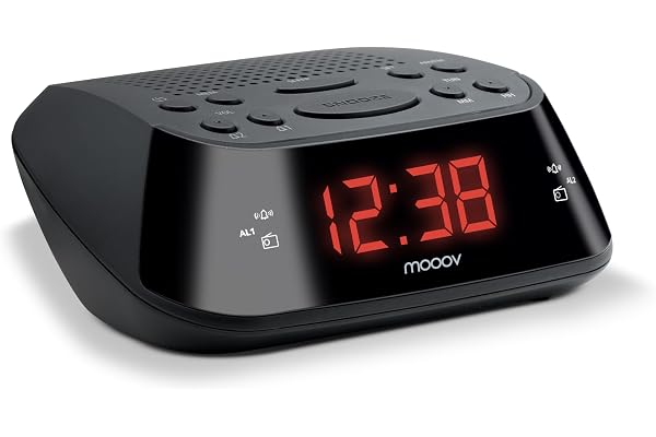 METRONIC 477003 Radio-Réveil FM Double Alarme (Programmable Radio FM ou Buzzer) avec Grand Ecran Affichage Rouge, Fonction Snooze, Alimentation Secteur + Sauvegarde Piles, Simple d'Utilisation - Noir