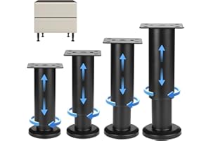 Aoyfuwell 4 STK Möbelfüße Verstellbar Schwarz, 12-18 cm Höhenverstellbare Füße für Möbelfüße Füsse für Schrankfüsse Sofafüße Stellfüße Schrankbeine Couchfüße Bettbeine Bettfüße Kommoden Sofa Füße