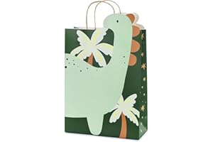 PARTYDECO Torebka na prezent z motywem dinozaura z uchwytem 24 x 37 x 10 cm - papierowe torebki do napełniania na prezenty dla gości i upominki - torebki imprezowe urodziny dziecka dinozaur impreza tematyczna -