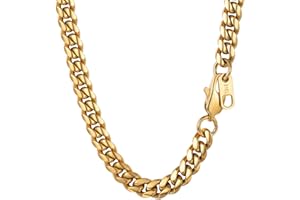 PROSTEEL 6MM Curb Cuban Chain Necklace for Mens Jewelry, 28 inches, 316L Stainless Steel/Gold Plated/Black Color (Send Gift Box)