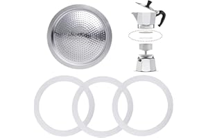 ISSIMOBER 3 Stück Espressokocher Dichtungsring 6 Tassen, Ersatzdichtung Silikon, Mit Aluminium-Siebeinsatz, Dichtungsringe für Kaffeekannen (3 x Dichtungsring aus Silikon + 1 x Stahlfilter)(6 Tassen)
