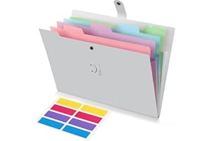 KONVINIT Dokumentenmappe A4,Fächermappe mit 5 Tasche Dokument Organizer Mappe mit 4 Fächern Kunststoff Ordnungsmappe mit Etiketten für Büro Hause Schule Folder Organizer,grau