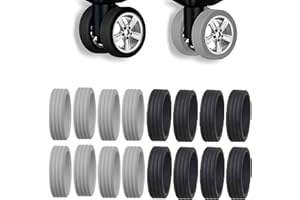 UMLIPOT Copertura per ruote per bagagli, 16 pezzi, in silicone, per la maggior parte delle valigie e degli accessori per bagagli, ruota spinner, nessun rumore, nero e grigio, Nero/Grigio