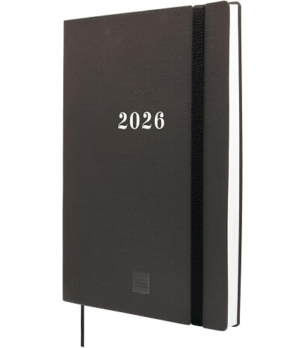 Finocam Agenda Ikon 16 Mois 2025-2026 Semaine Sur 2 Pages Verticale – Sept 2025 à Déc 2026 – Couverture Recyclée Océan Noir