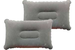 JR Quality Product Pack of Two Inflatable Blow up Pillows for Camping Holidays, Fishing and Travel Comfort. Compact and Light for Easy Storage (Grey) 37cm x 28cm