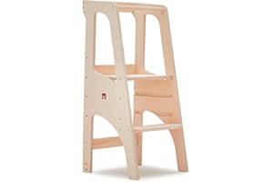 Améliorez l'apprentissage de Votre Enfant avec la Tour d'apprentissage Bianconiglio Kids® Evo : réglable en Hauteur, Bords arrondis, fabriquée à la Main en Italie. (Au Naturel sans Peinture, Classic)