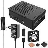 GeeekPi Raspberry Pi 3 B + alloggiamento con ventola, 5 V, 2,5 A, spina EU con interruttore micro USB, 3 dissipatori di calor