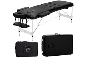 JL Comfurni ® Portable Massage Table 3 Section All-Inclusive Folding Couch Bed for Tattoo Beauty Salon Therapy with Aluminum Frame -Black