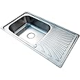 RUMO 9050 Stainless Steel Kitchen Sink 1.0 One Single Large Deep Bowl Reversible Sinks with Drainer 900 x 500mm Inset Life Time Warranty Includes Wastes & Plumbing Kit