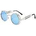 Karsaer Steampunk Sunglasses Hippie Glasses Retro Round Metal Frame Women Men
