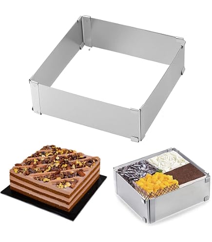 ZONJIE Lot de 2 cadres de cuisson rectangulaires, réglables, hauts, carrés, en acier inoxydable, ronds, réglables, pour la décoration de pâtisserie, 10 cm de haut, 12-18 cm