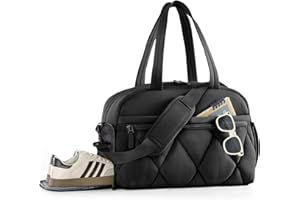 Lekespring Reisetasche Damen, Leicht Puffer Sporttasche mit Schuhfach Weekender Wickeltasche Handgepäck Gym Bag Kliniktasche Geburt, Travel Bag für Flugzeug Reise, Fitness, Sauna (Schwarz)